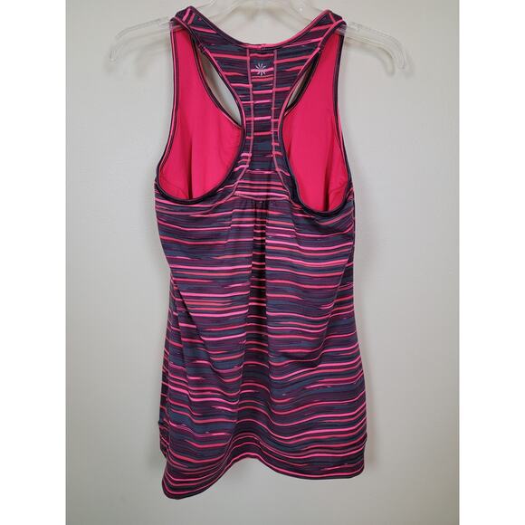 Athleta Tank Size Large Racerback Shelf Bra Black and Pink Missing Waist Tie - Picture 3 of 6